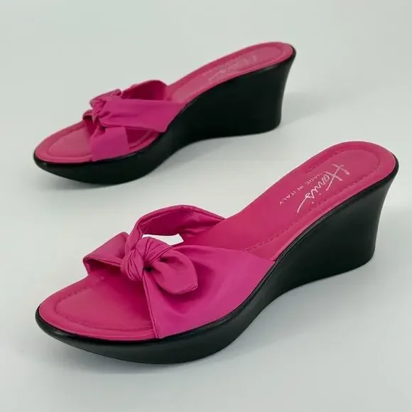 Y2K Harris Leather Wedge Sandals US 7.5 EU 38 Made in Italy Bow Platform Heels - Picture 2 of 9